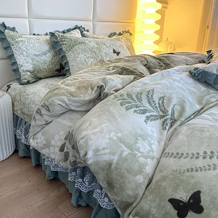 91家纺网 家纺一手货源 找家纺 梦柏家纺 2025新款牛奶绒夹棉床盖四件套 沐晨