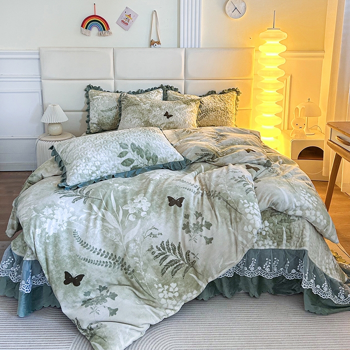 梦柏家纺 2025新款牛奶绒夹棉床盖四件套 沐晨