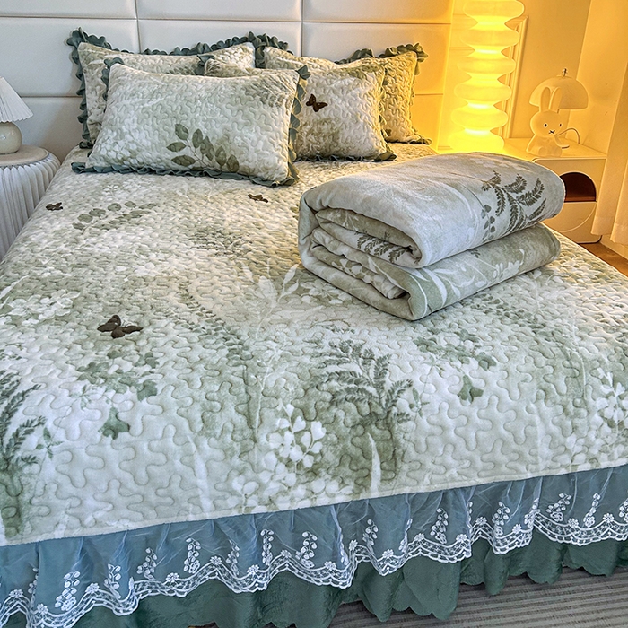 91家纺网 家纺一手货源 找家纺 梦柏家纺 2025新款牛奶绒夹棉床盖四件套 沐晨