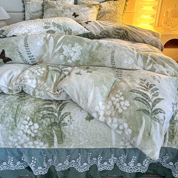 91家纺网 家纺一手货源 找家纺 梦柏家纺 2025新款牛奶绒夹棉床盖四件套 沐晨