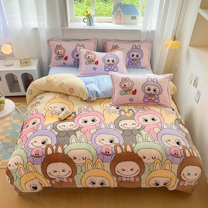 91家纺网 家纺一手货源 找家纺 （总）宝薇 2025新款双面牛奶绒大版卡通印花四件套