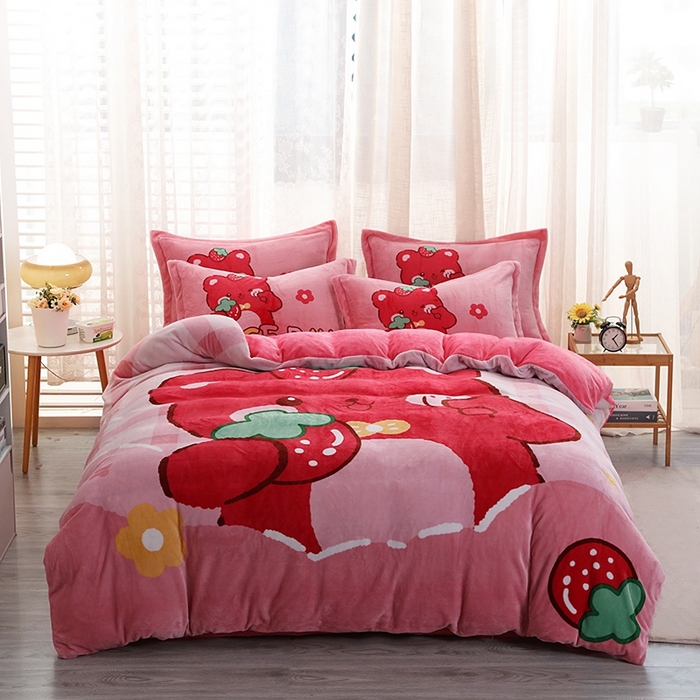 91家纺网 家纺一手货源 找家纺 （总）宝薇 2025新款双面牛奶绒大版卡通印花四件套