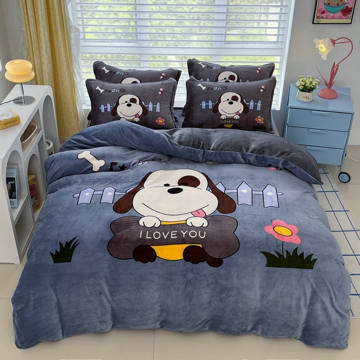 91家纺网 家纺一手货源 找家纺 （总）宝薇 2025新款双面牛奶绒大版卡通印花四件套