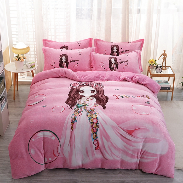 91家纺网 家纺一手货源 找家纺 （总）宝薇 2025新款双面牛奶绒大版卡通印花四件套