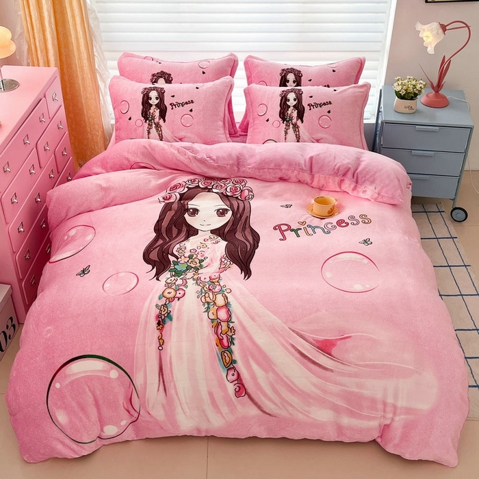 91家纺网 家纺一手货源 找家纺 （总）宝薇 2025新款双面牛奶绒大版卡通印花四件套