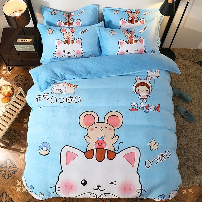 91家纺网 家纺一手货源 找家纺 （总）宝薇 2025新款双面牛奶绒大版卡通印花四件套