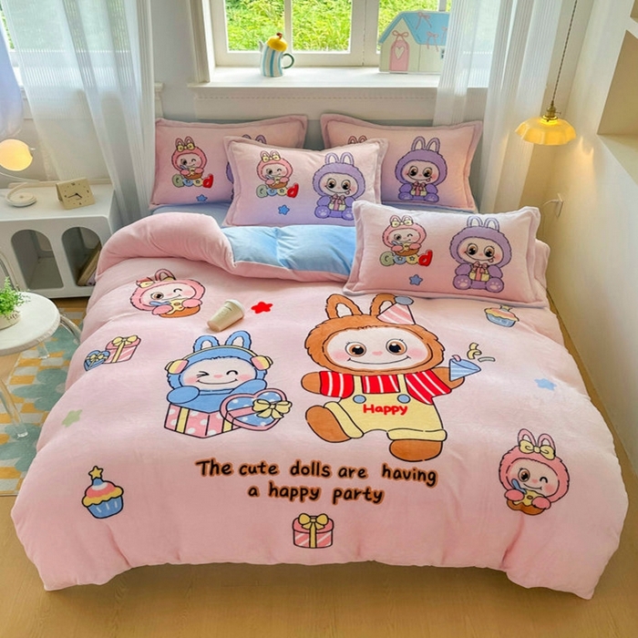 91家纺网 家纺一手货源 找家纺 （总）宝薇 2025新款双面牛奶绒大版卡通印花四件套