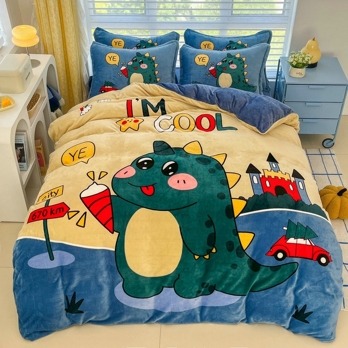 91家纺网 家纺一手货源 找家纺 （总）宝薇 2025新款双面牛奶绒大版卡通印花四件套