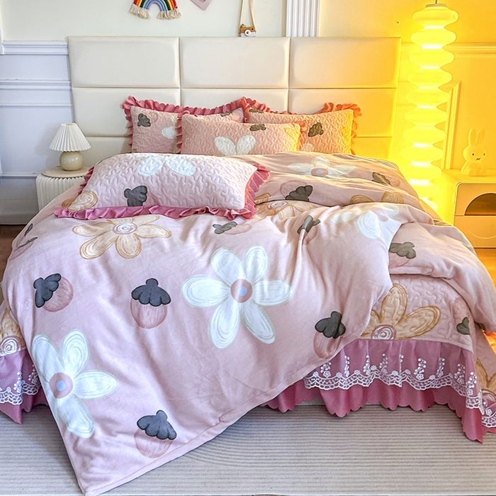 梦柏家纺 2025新款牛奶绒夹棉床盖四件套 香甜