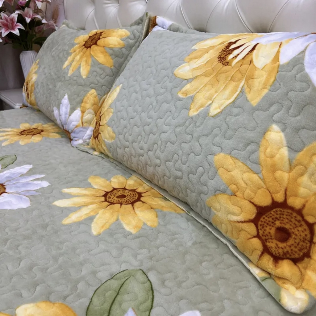 91家纺网 家纺一手货源 找家纺 梦柏家纺 2025新款牛奶绒夹棉床盖四件套 向日葵