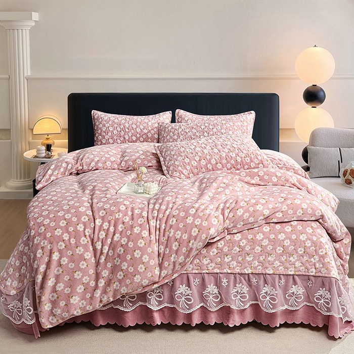 梦柏家纺 2025新款牛奶绒夹棉床盖四件套 小碎花