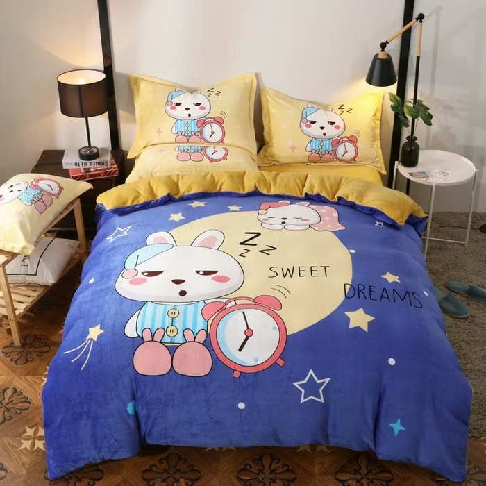 91家纺网 家纺一手货源 找家纺 （总）宝薇 2025新款双面牛奶绒大版卡通印花四件套