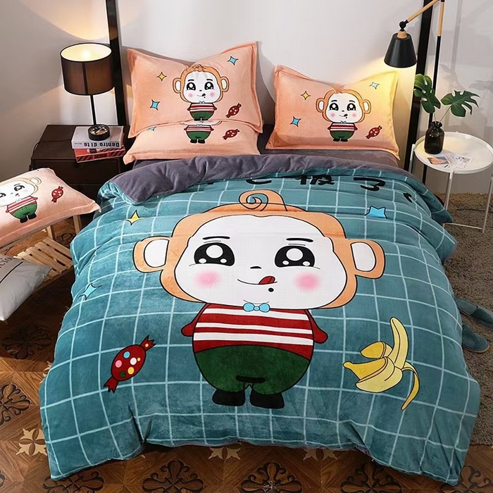 91家纺网 家纺一手货源 找家纺 （总）宝薇 2025新款双面牛奶绒大版卡通印花四件套