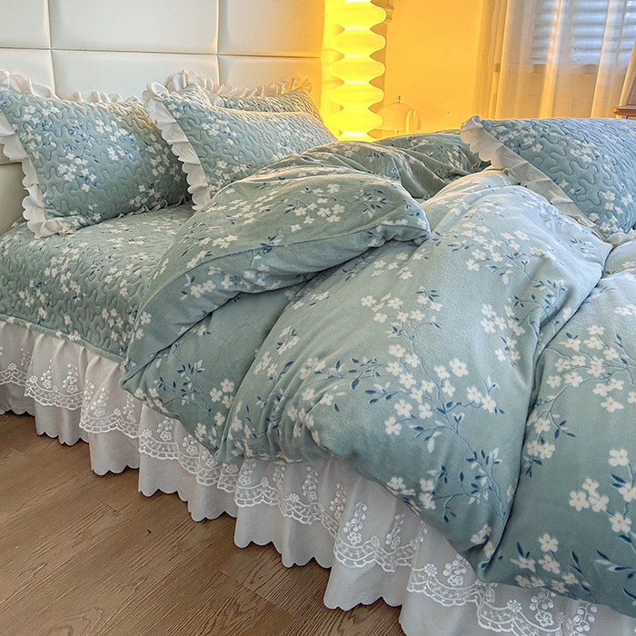 91家纺网 家纺一手货源 找家纺 梦柏家纺 2025新款牛奶绒夹棉床盖四件套 优朵