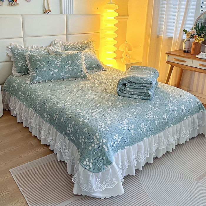 91家纺网 家纺一手货源 找家纺 梦柏家纺 2025新款牛奶绒夹棉床盖四件套 优朵