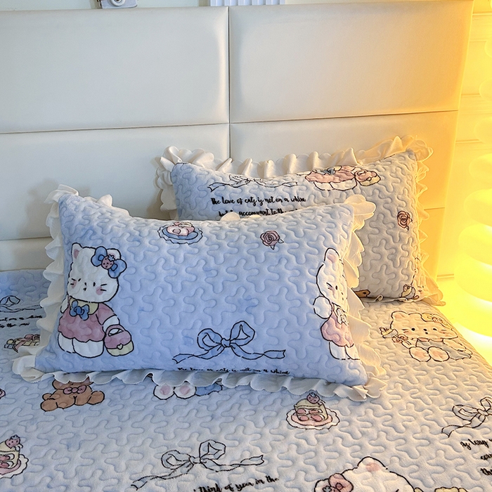 91家纺网 家纺一手货源 找家纺 梦柏家纺 2025新款牛奶绒夹棉床盖四件套 kt公主