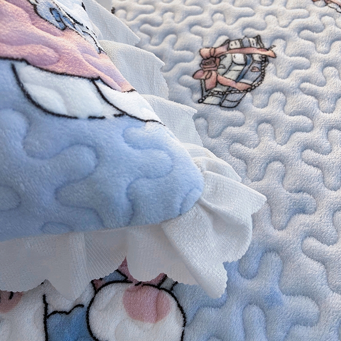 91家纺网 家纺一手货源 找家纺 梦柏家纺 2025新款牛奶绒夹棉床盖四件套 kt公主