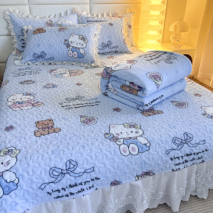 91家纺网 家纺一手货源 找家纺 梦柏家纺 2025新款牛奶绒夹棉床盖四件套 kt公主