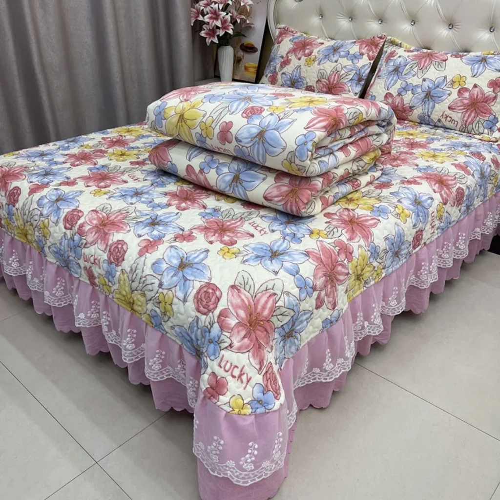 梦柏家纺 2025新款牛奶绒夹棉床盖四件套 花季物语