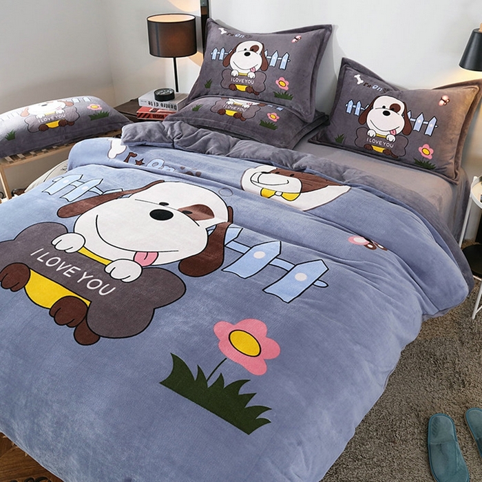 91家纺网 家纺一手货源 找家纺 （总）宝薇 2025新款双面牛奶绒大版卡通印花四件套