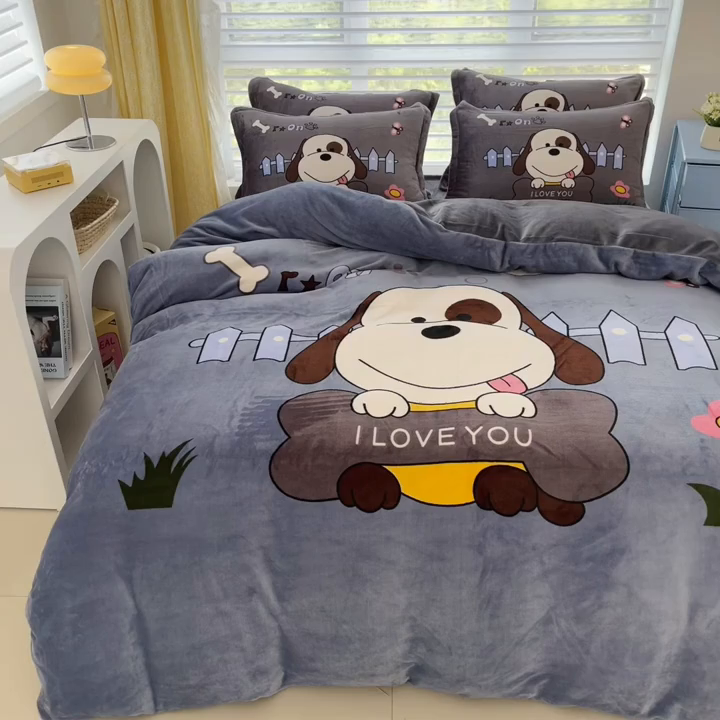 91家纺网 家纺一手货源 找家纺 （总）宝薇 2025新款双面牛奶绒大版卡通印花四件套