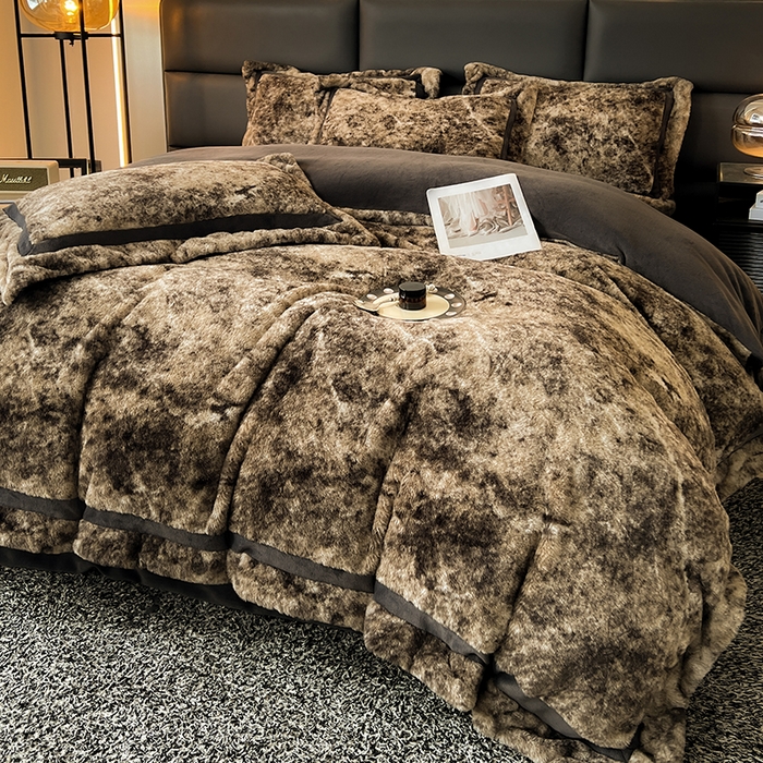 极简 2025新款兔毛绒牛奶绒宽边四件套 芙洛-灰