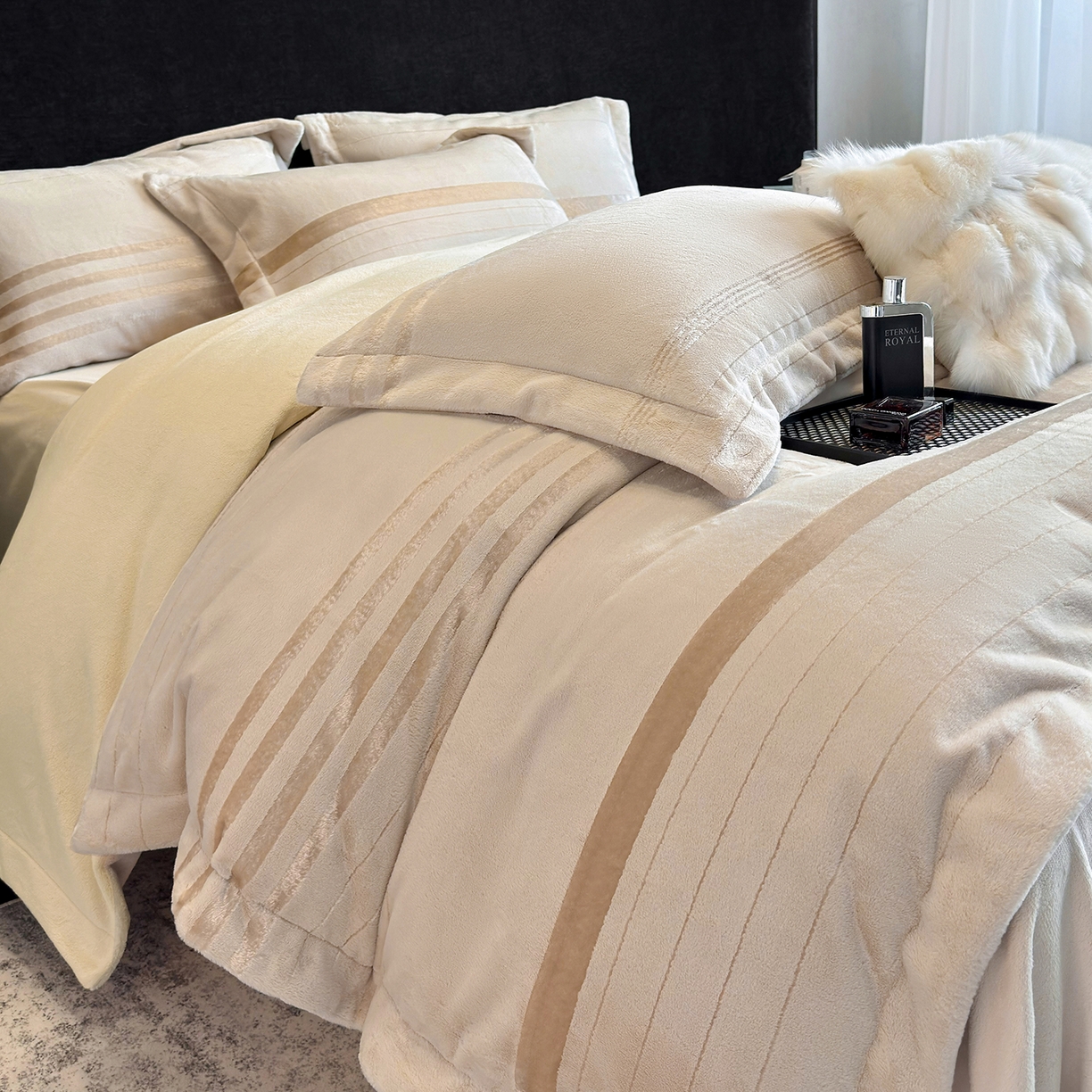 91家纺网 家纺一手货源 找家纺 奥汀洛家纺 2025新款高克重托卡斯雪貂绒牛奶绒四件套-瑞拉系列 瑞拉-米