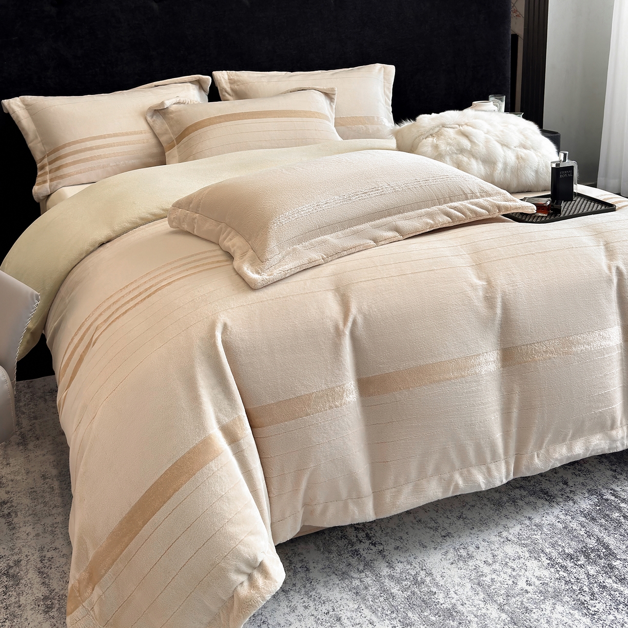 91家纺网 家纺一手货源 找家纺 奥汀洛家纺 2025新款高克重托卡斯雪貂绒牛奶绒四件套-瑞拉系列 瑞拉-米