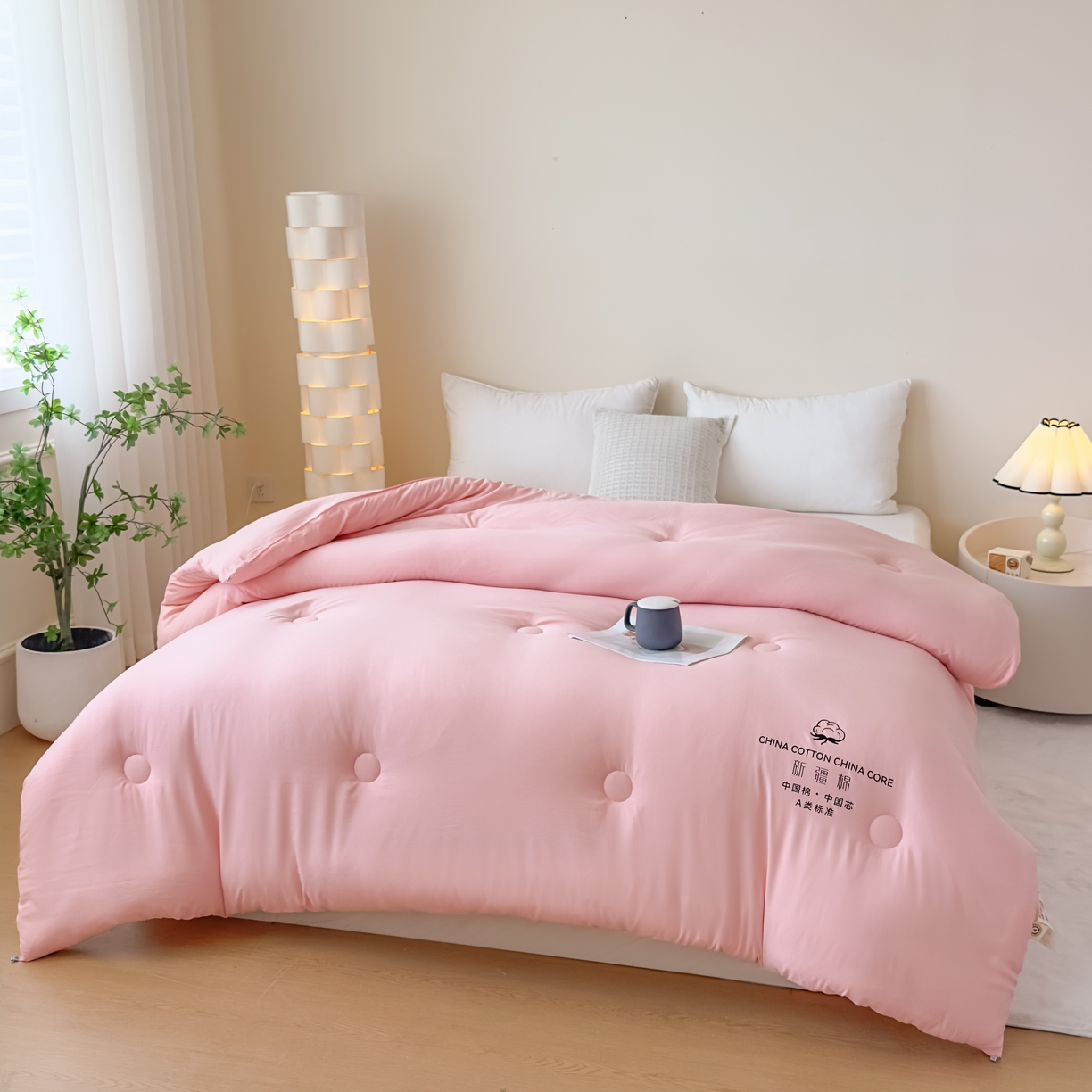 91家纺网 家纺一手货源 找家纺 承柔家纺 2025新款水洗棉棉花被 粉色
