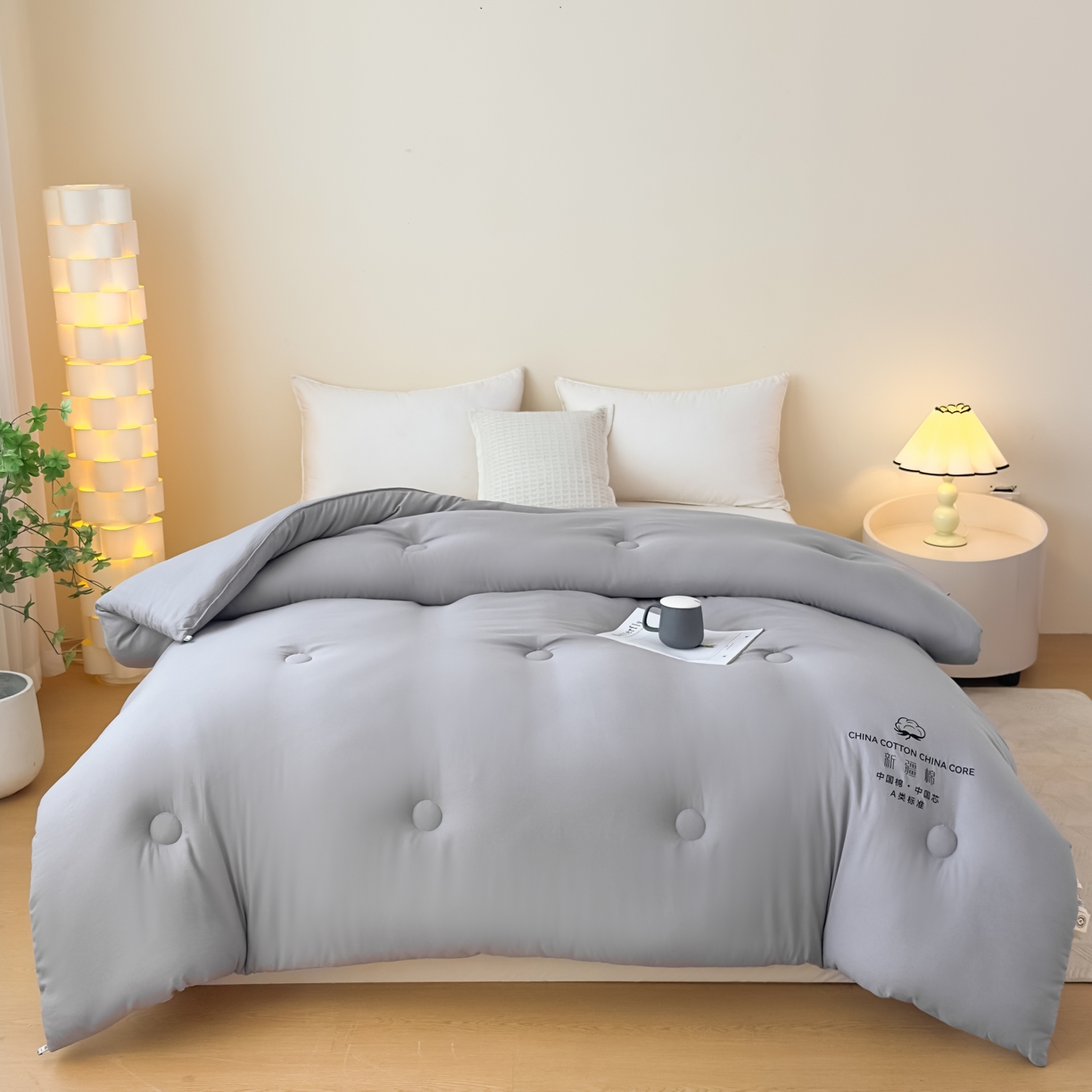 91家纺网 家纺一手货源 找家纺 承柔家纺 2025新款水洗棉棉花被 灰色