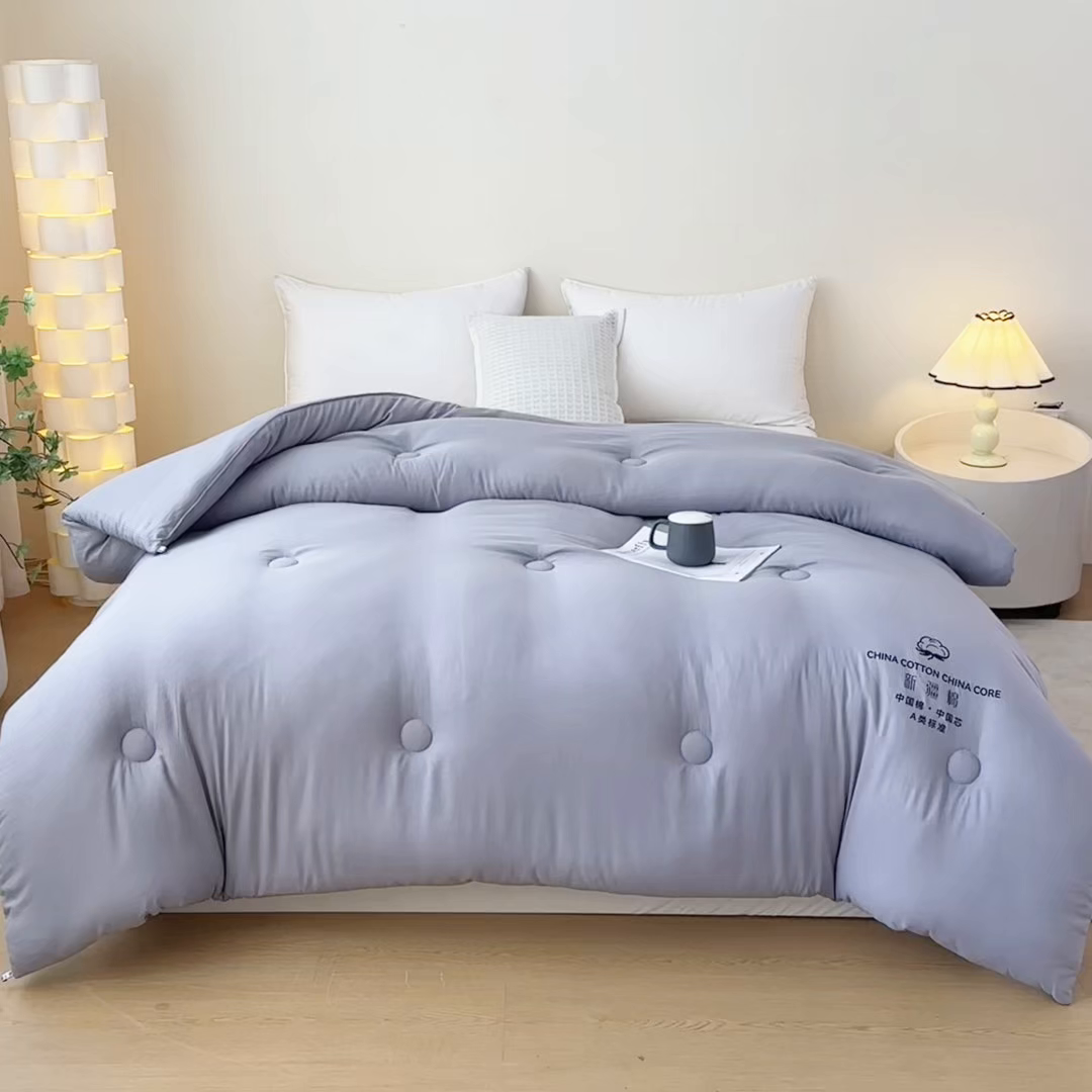 91家纺网 家纺一手货源 找家纺 承柔家纺 2025新款水洗棉棉花被 灰色