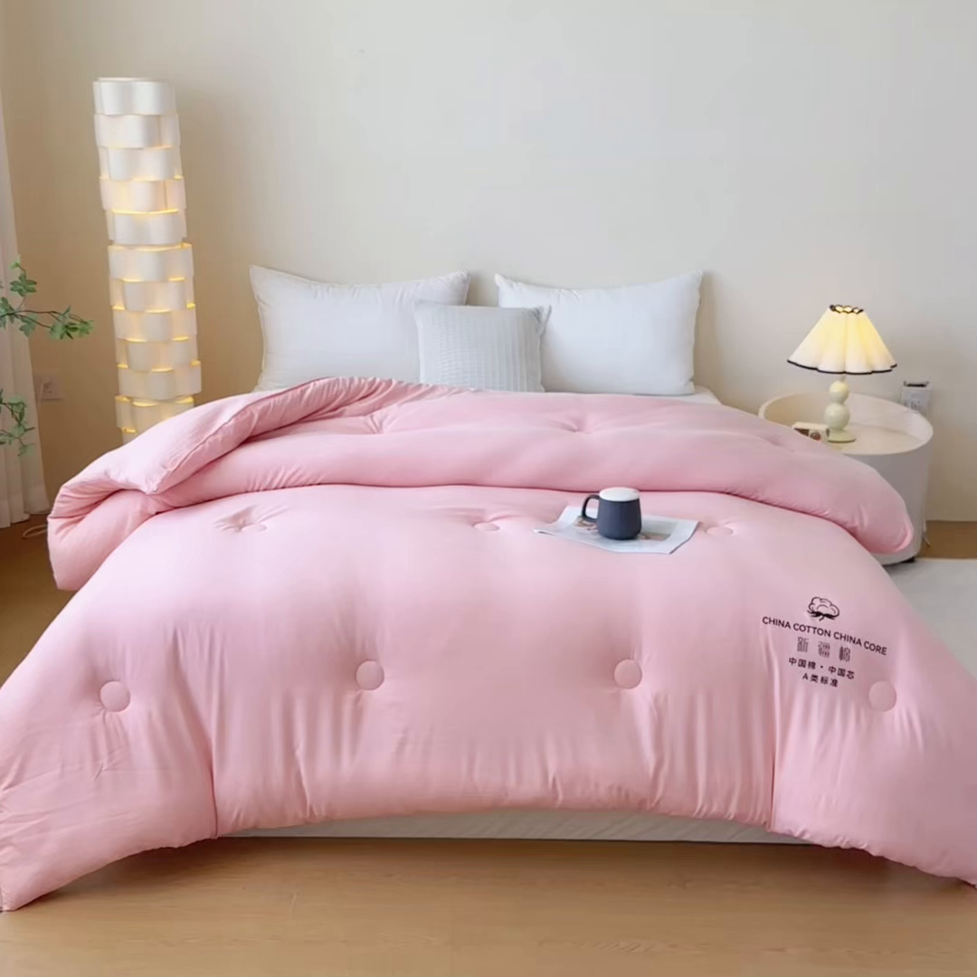 91家纺网 家纺一手货源 找家纺 承柔家纺 2025新款水洗棉棉花被 粉色