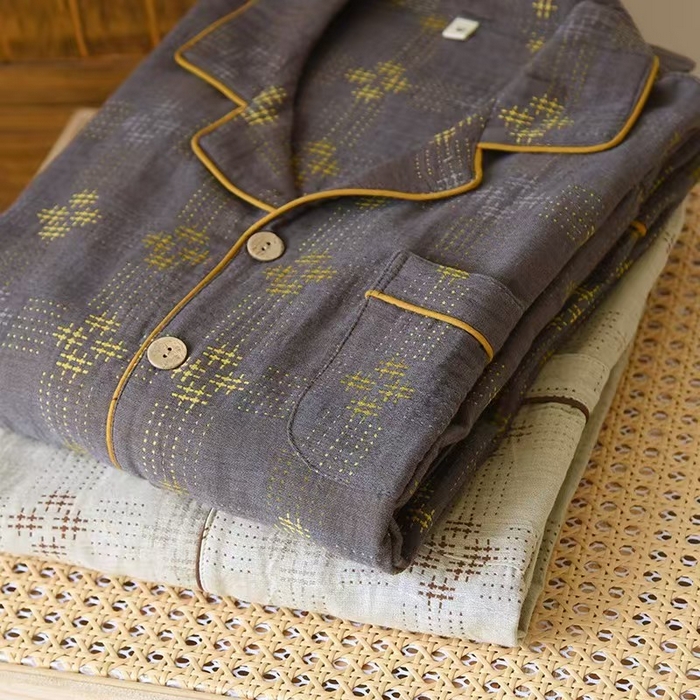 91家纺网 家纺一手货源 找家纺 （总）2025新款色织男长套水洗复古井洛花