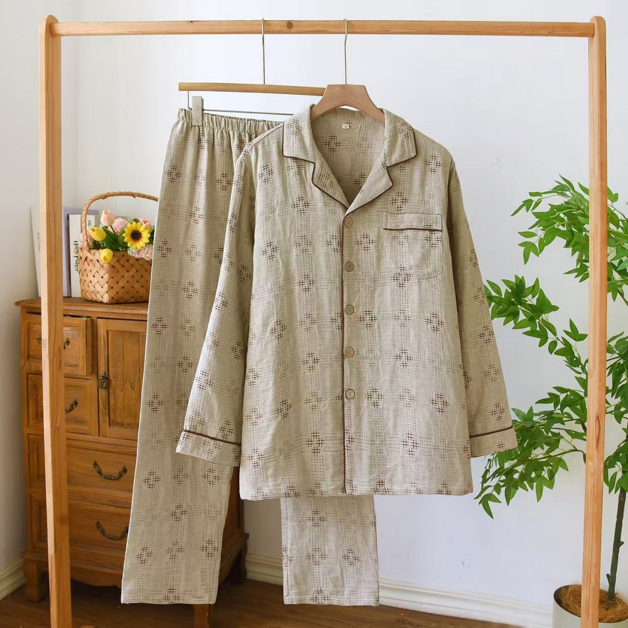 91家纺网 家纺一手货源 找家纺 （总）2025新款色织男长套水洗复古井洛花