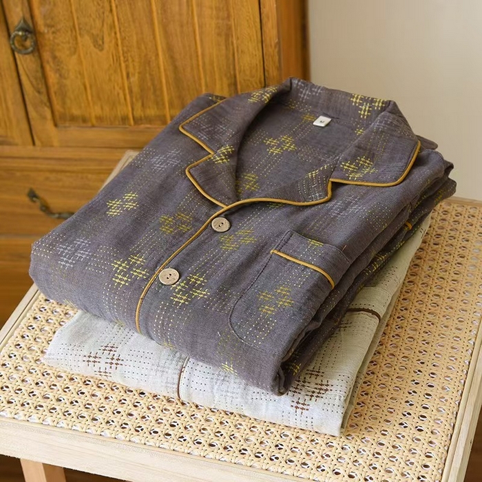 91家纺网 家纺一手货源 找家纺 （总）2025新款色织男长套水洗复古井洛花