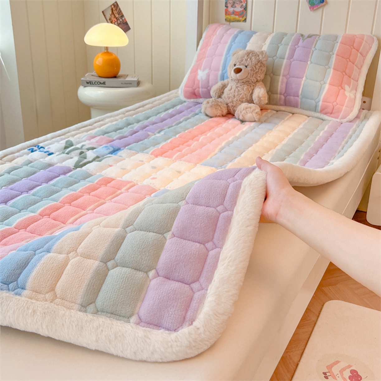 喜居 2025新款印花牛奶绒夹棉床褥垫床垫子褥子 彩虹郁金香