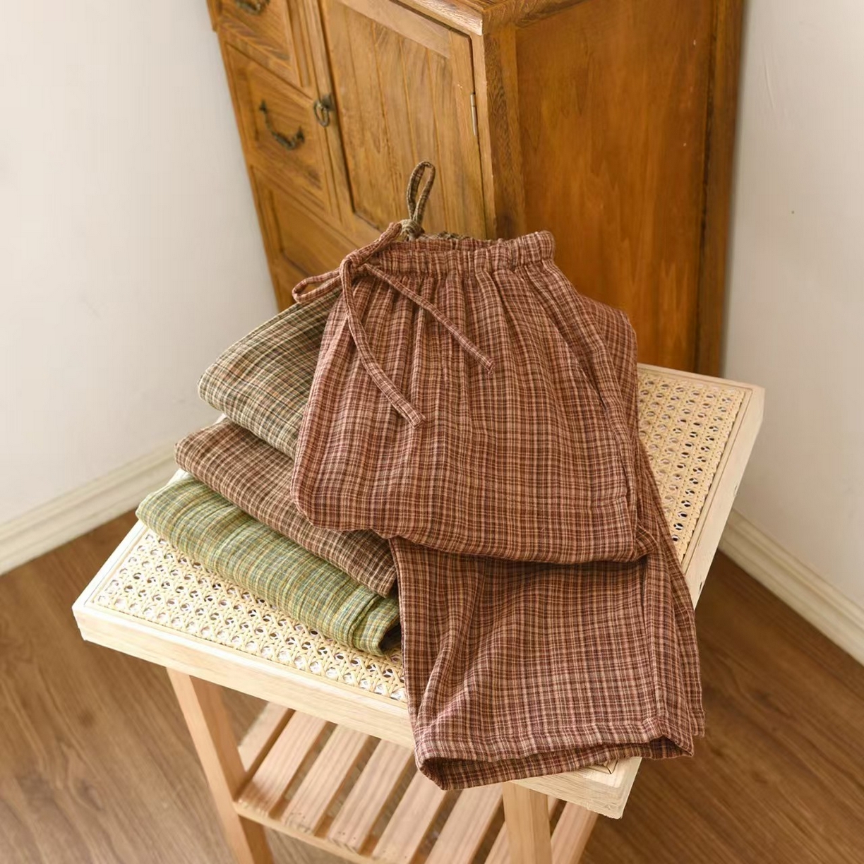 91家纺网 家纺一手货源 找家纺 （总）双梦毛巾 2025新款田园个情侣色织长裤