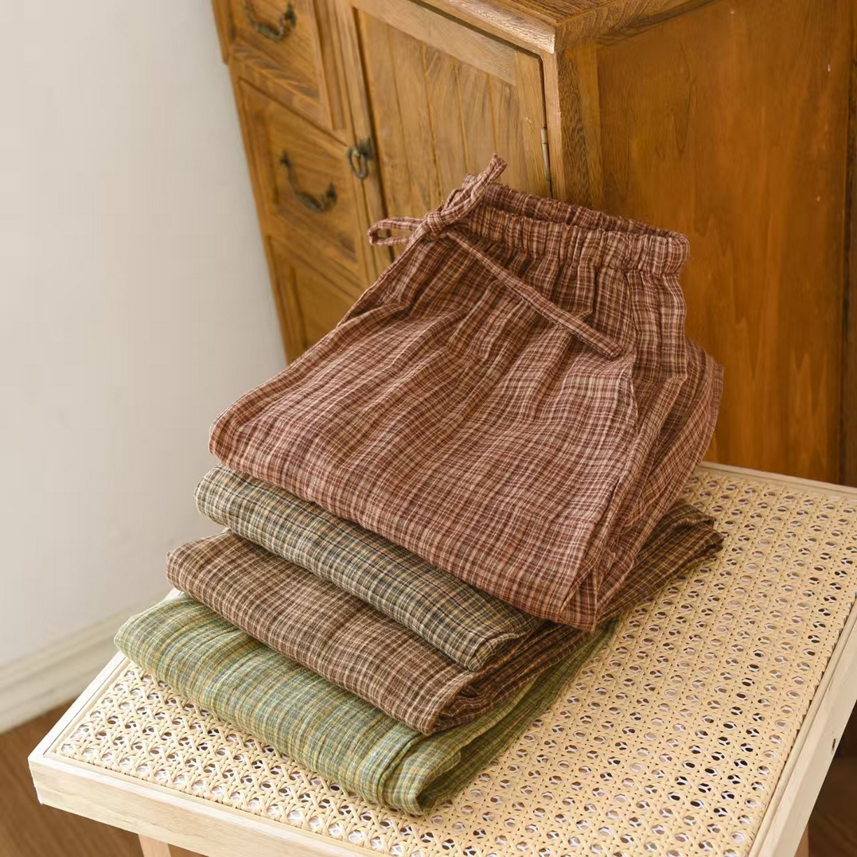 91家纺网 家纺一手货源 找家纺 （总）双梦毛巾 2025新款田园个情侣色织长裤