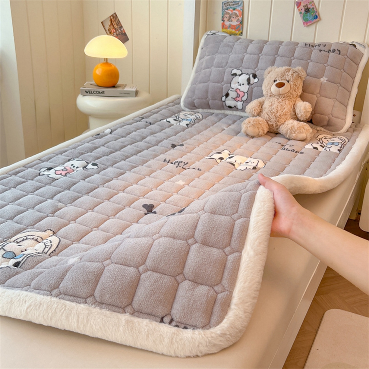 喜居 2025新款印花牛奶绒夹棉床褥垫床垫子褥子 调皮点点