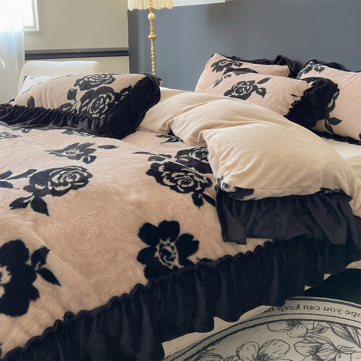 91家纺网 家纺一手货源 找家纺 （总）奥裕家纺 2025新款法式兔毛印花四件套