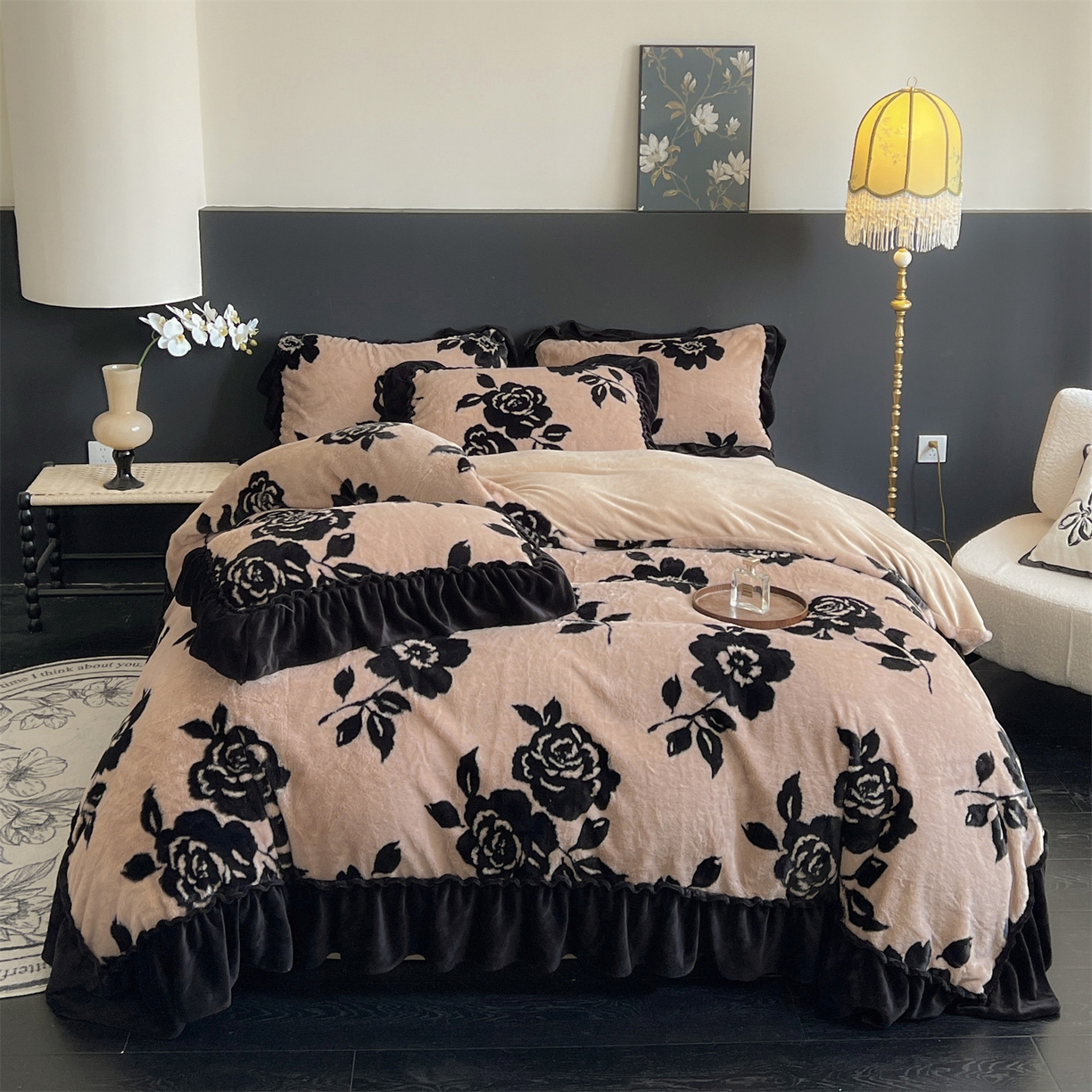 91家纺网 家纺一手货源 找家纺 （总）奥裕家纺 2025新款法式兔毛印花四件套