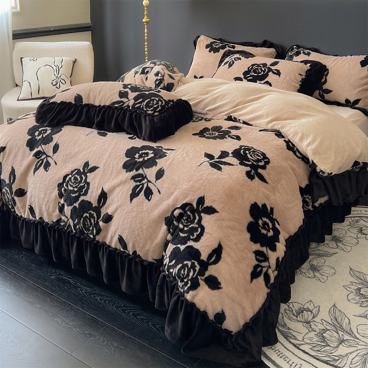 91家纺网 家纺一手货源 找家纺 （总）奥裕家纺 2025新款法式兔毛印花四件套