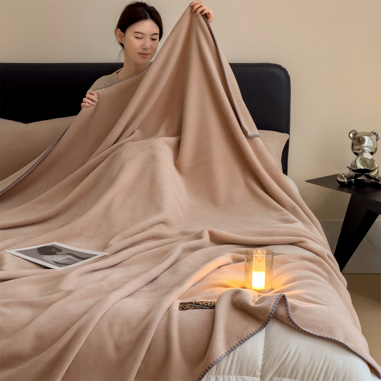 91家纺网 家纺一手货源 找家纺 丝幔家纺 2025新款A类羊棉绒原创设计毛毯系列 奶咖