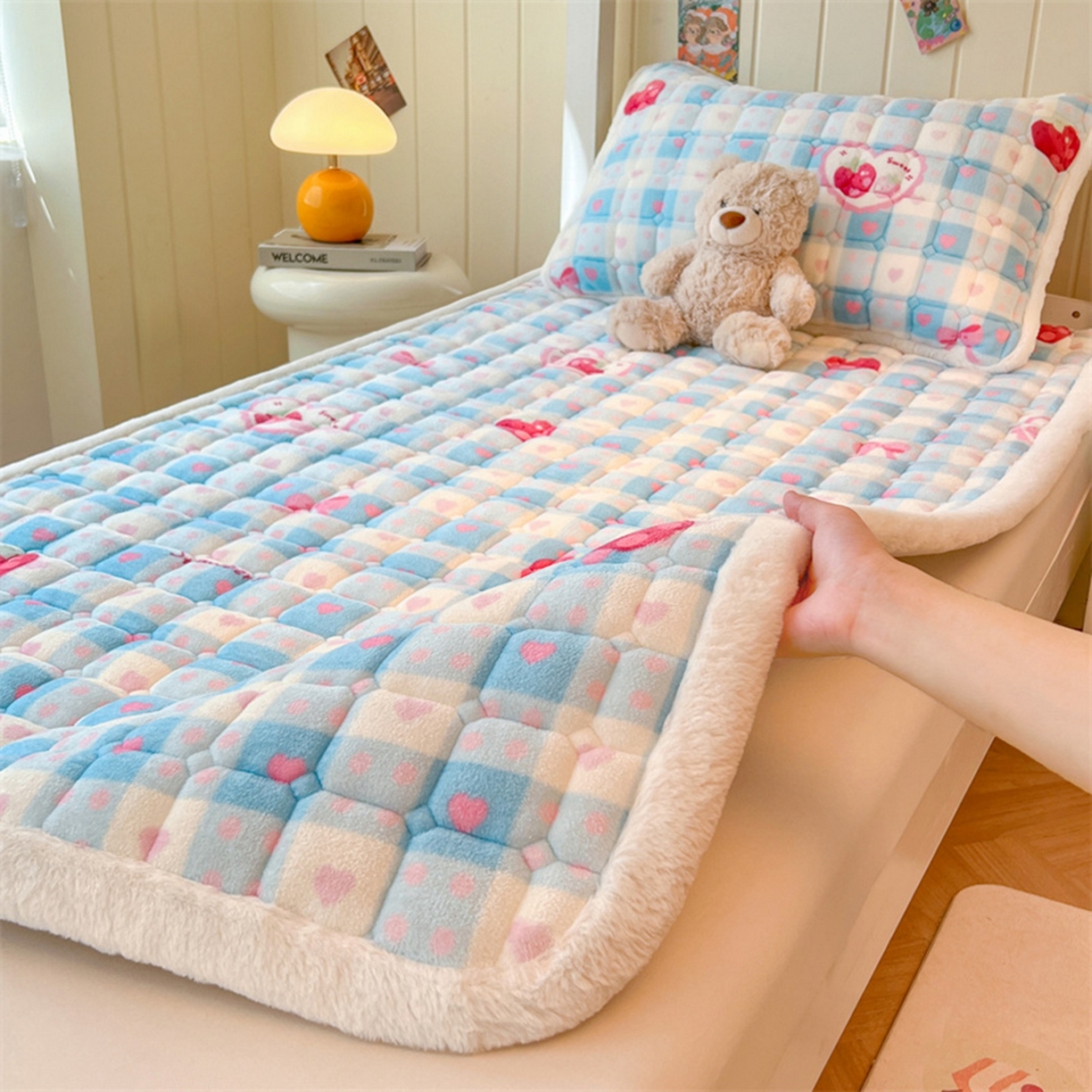 喜居 2025新款印花牛奶绒夹棉床褥垫床垫子褥子 莓烦恼