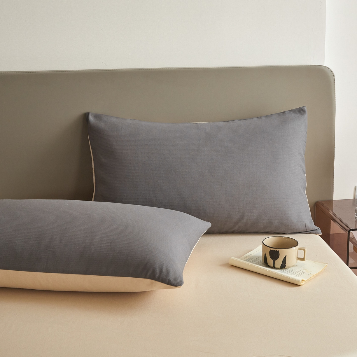 91家纺网 家纺一手货源 找家纺 慕尚家纺 2025新款100s全棉提花磨毛四件套 香灰+夕照白