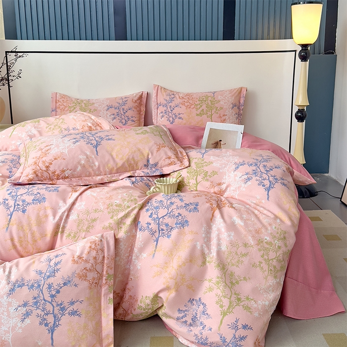 91家纺网 家纺一手货源 找家纺 优品阁 2024新款亲肤舒适全棉磨毛四件套学生三件套系列 暗木幽香-粉