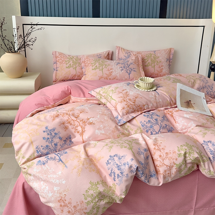 91家纺网 家纺一手货源 找家纺 优品阁 2024新款亲肤舒适全棉磨毛四件套学生三件套系列 暗木幽香-粉