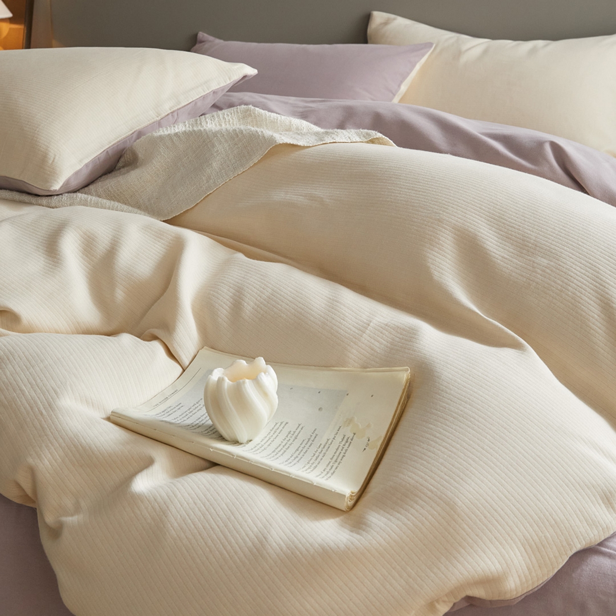 91家纺网 家纺一手货源 找家纺 慕尚家纺 2025新款100s全棉提花磨毛四件套 落日夕照+雪紫色