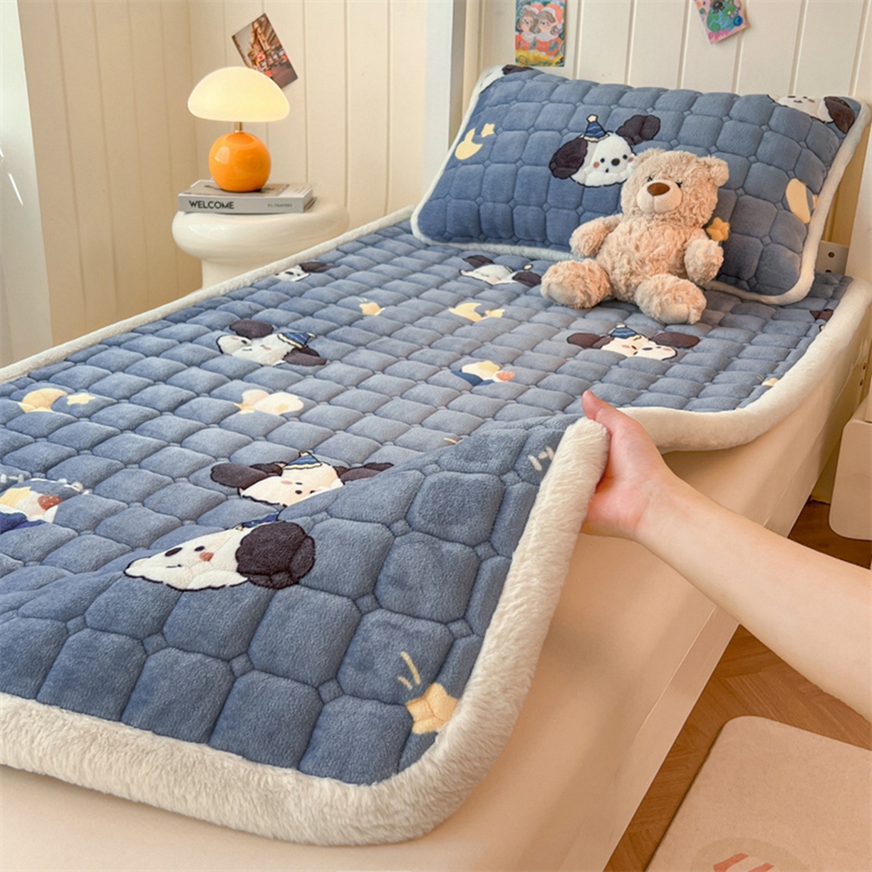 喜居 2025新款印花牛奶绒夹棉床褥垫床垫子褥子 萌宠星空