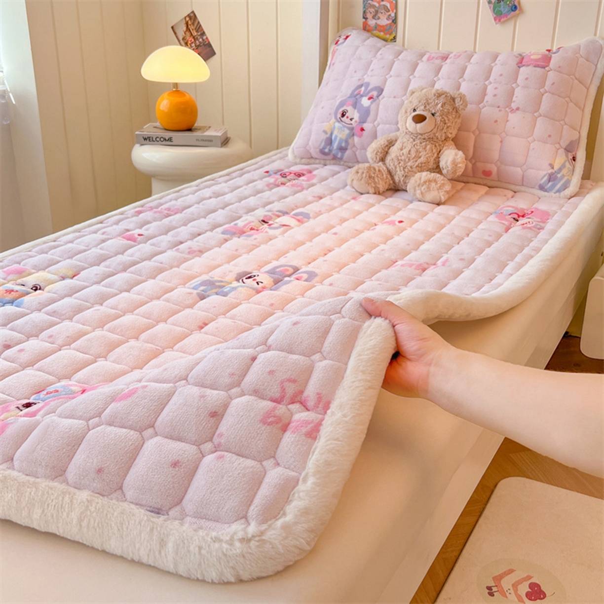 喜居 2025新款印花牛奶绒夹棉床褥垫床垫子褥子 梦幻bubu